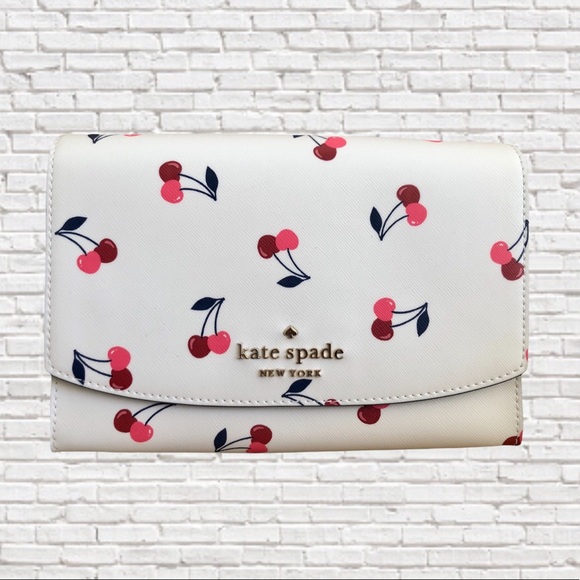 KATE SPADE • Carson Dancing Cherries Printed Leather Convertible Crossbody - Picture 4 of 10